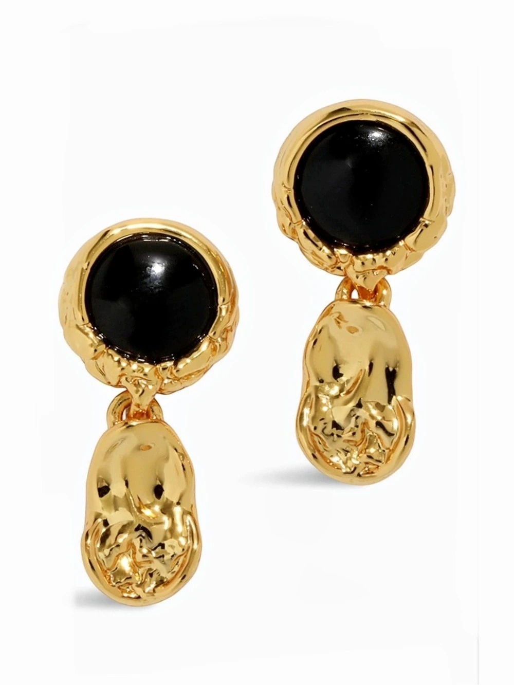 NEW Alexis Bittar Brut Black Coin Drop Earrings Gold Liquid Molten Metal OC01